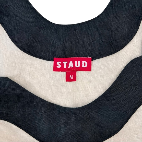 STAUD Renata Dress - Cream & Black Linen Trapeze Rope Strap Mini Dress sz M - Picture 8 of 11